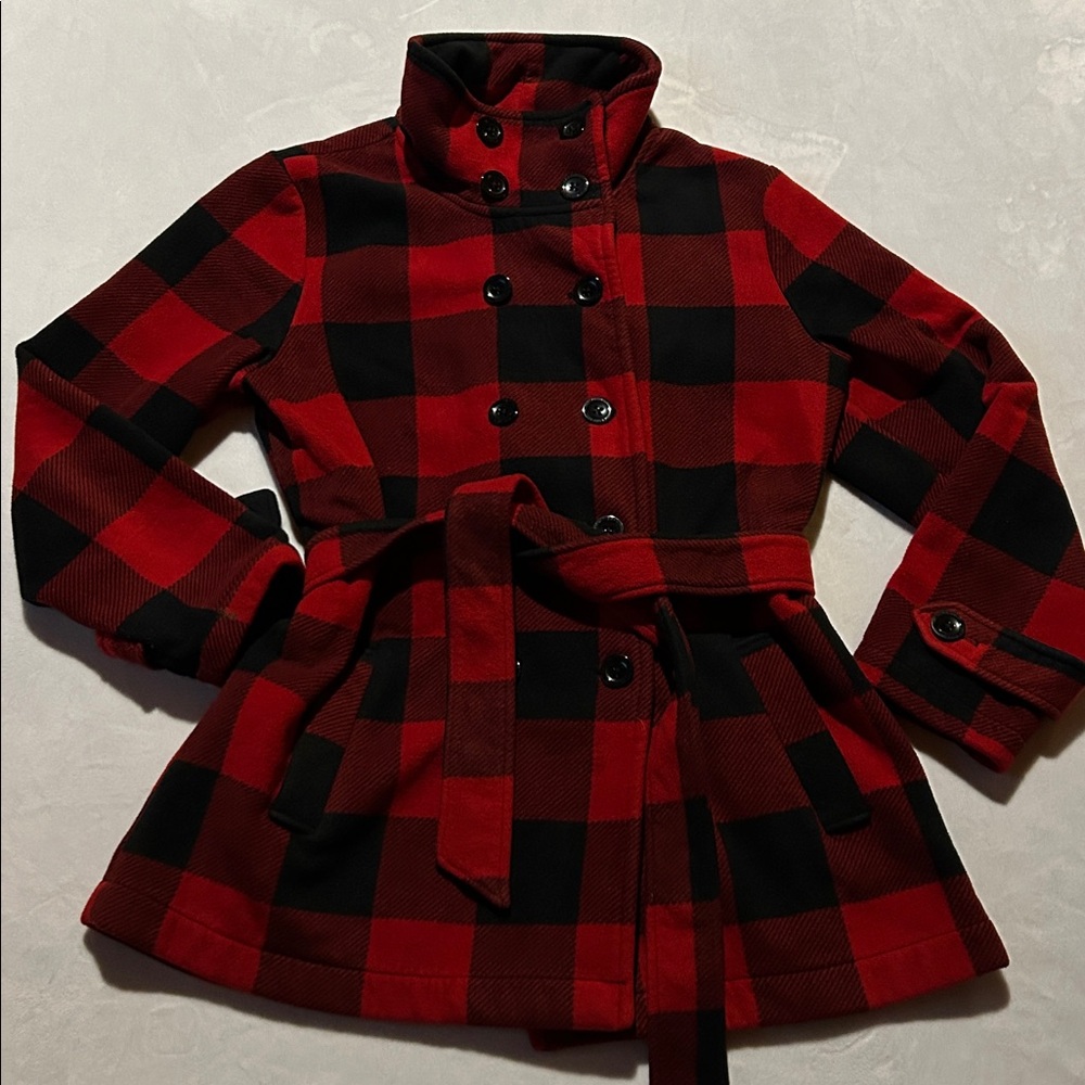 Plaid Red and Black Women's Pea Coat